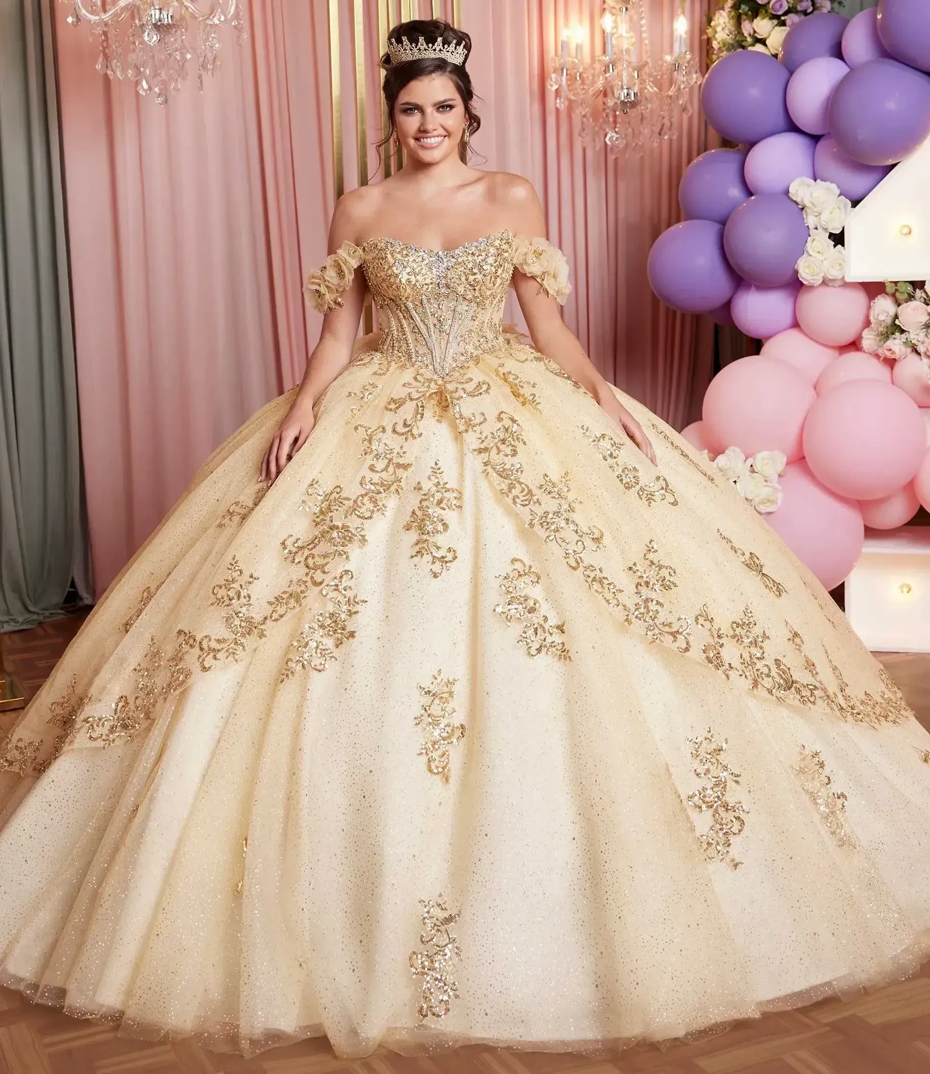 Model wearing a blue gown