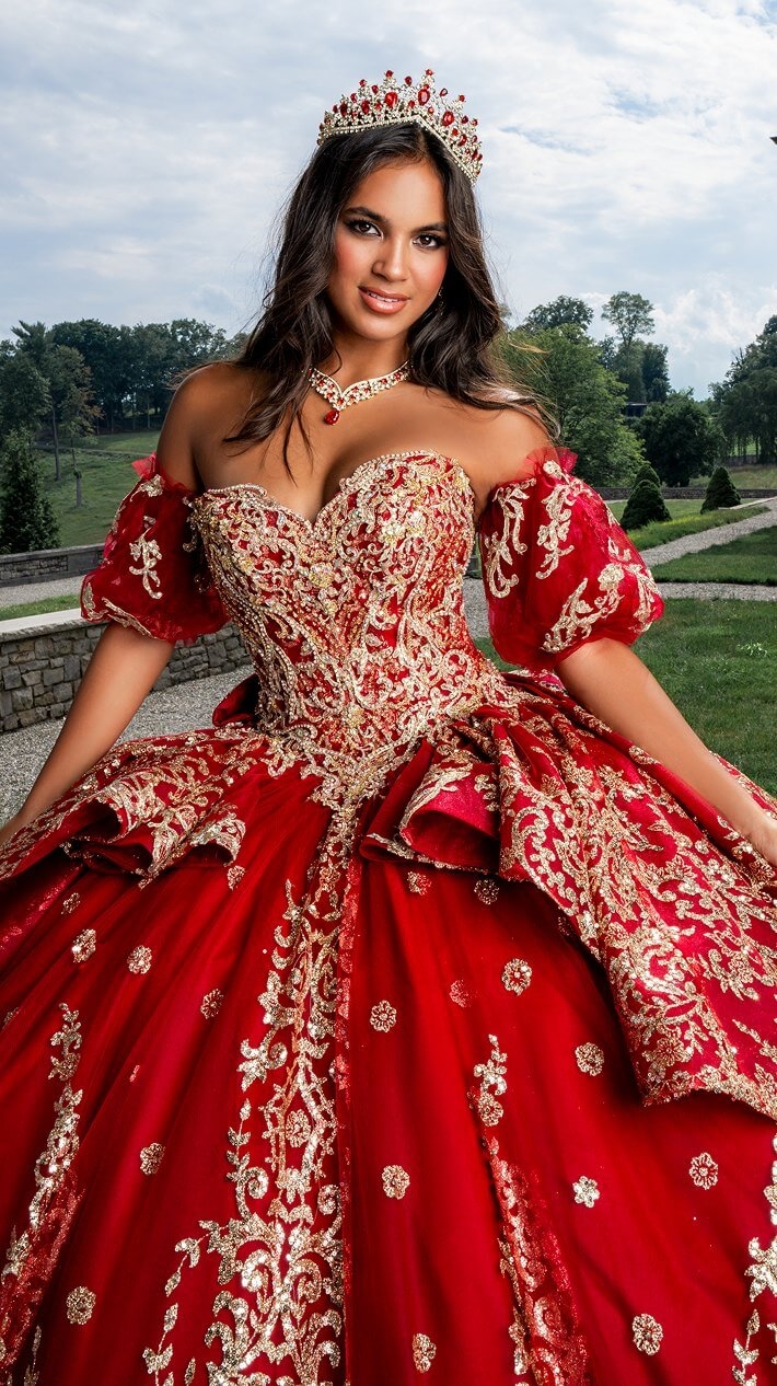 Model wearing a red gown