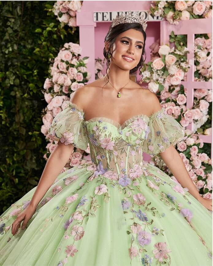 Model wearing a quince gown