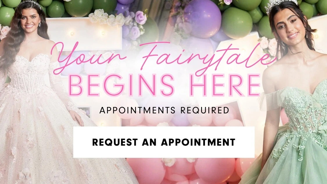 Models wearing Vizcaya by Morilee quinceanera gowns, mobile banner