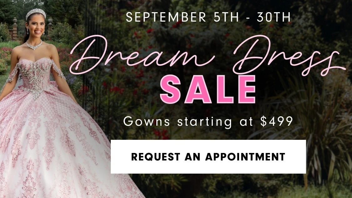 Model wearing quinceanera dress, Dream Dress Sale mobile banner